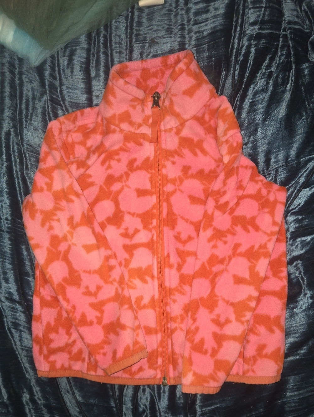 Amazon Essentials Pink and Orange Floral Fleece Zip Front Jacket